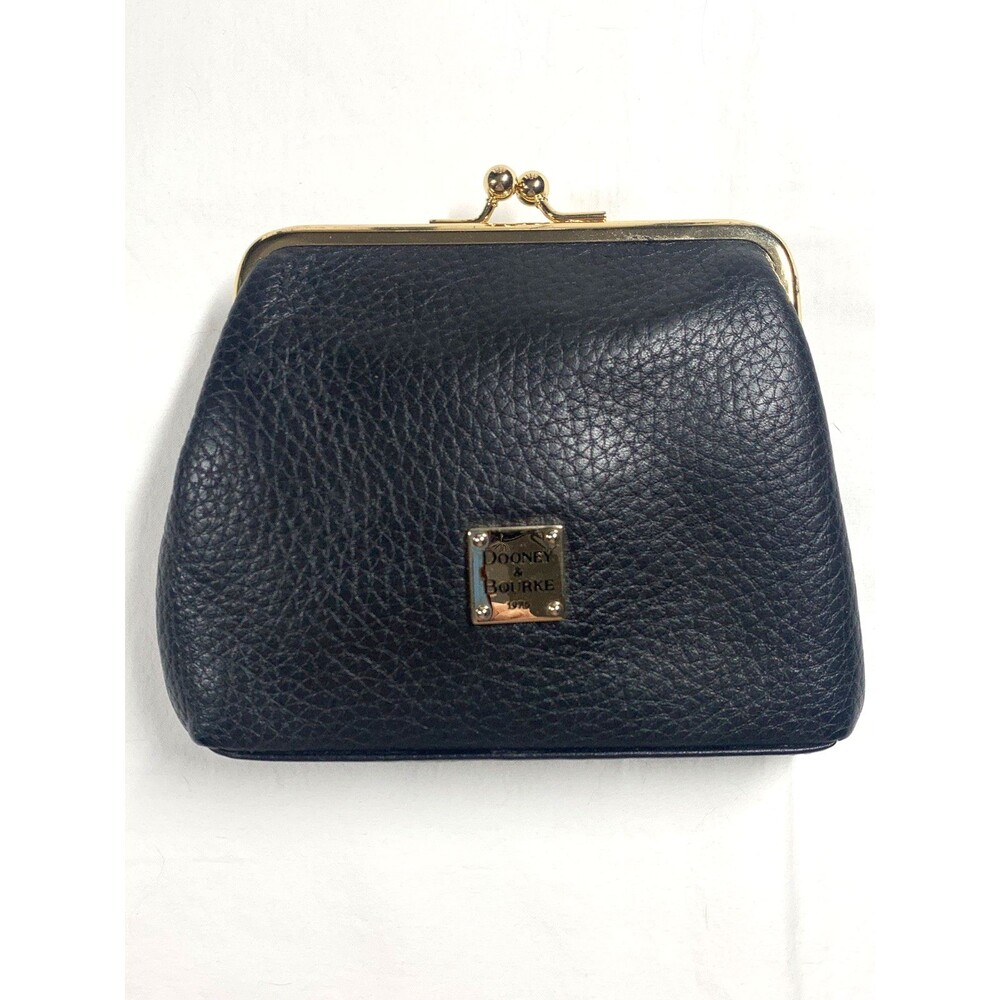Dooney & Bourke Black Pebble Leather Kiss Lock Large Framed Wallet Coin Purse